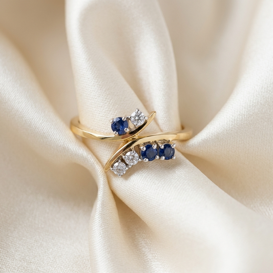 Sapphire and diamond wrap ring - side view