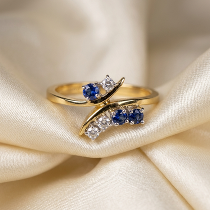 Sapphire and diamond wrap ring - detail view