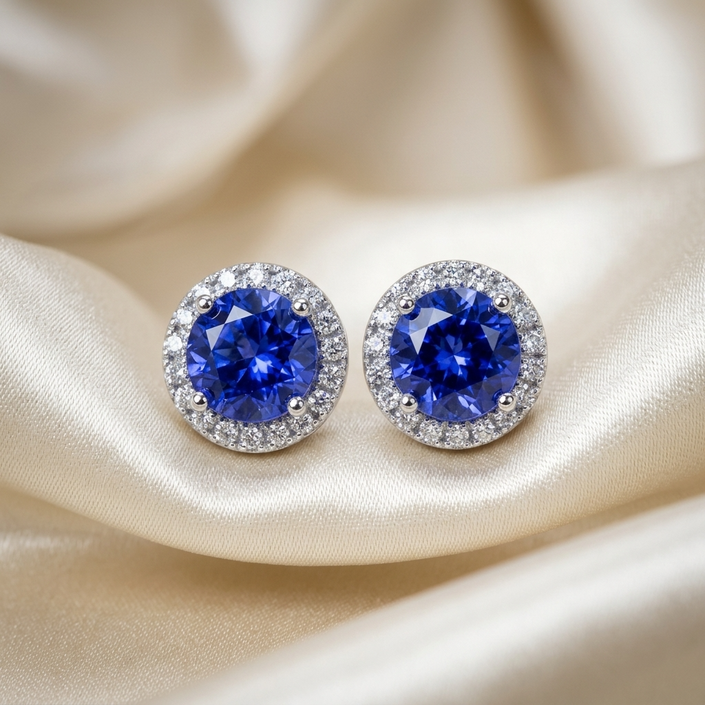 Sapphire and diamond halo earrings