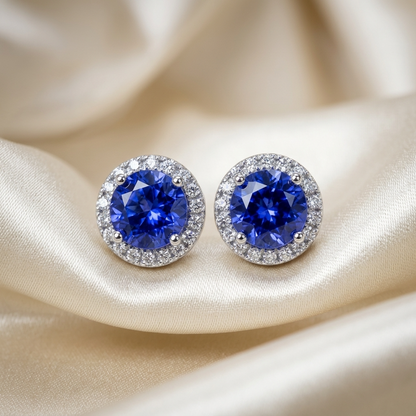 Sapphire and diamond halo earrings