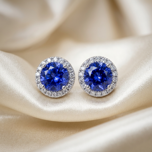 Sapphire and diamond halo earrings