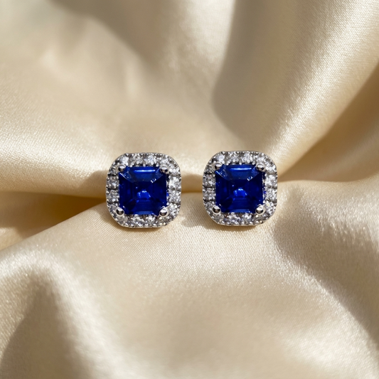 Sapphire and diamond halo earrings