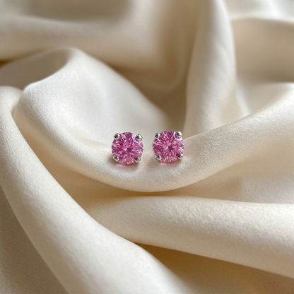 Pink sapphire round stud earrings