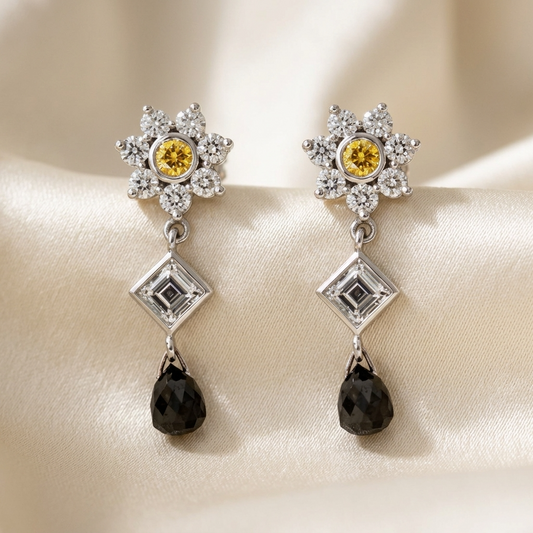 Flower cluster diamond drop earrings