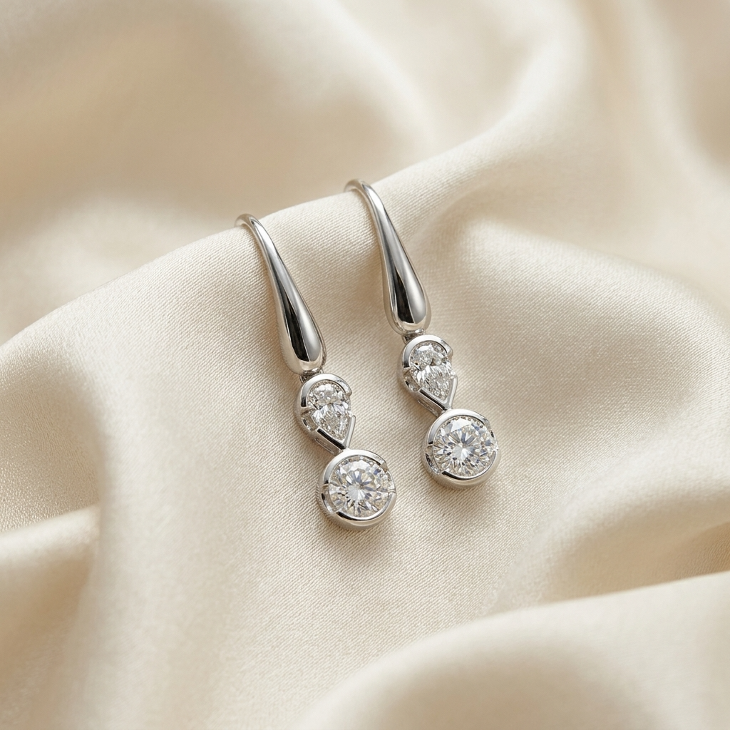Pear shape and round brilliant diamond drop earrings