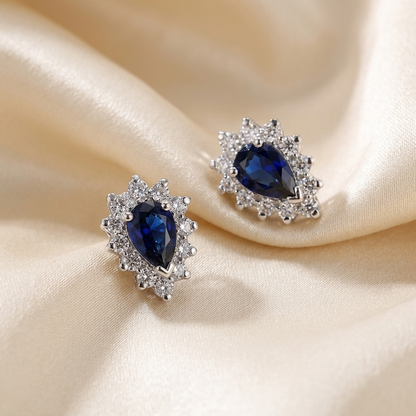 Pear shape sapphire and diamond earrings