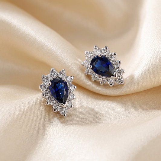 Pear shape sapphire and diamond earrings