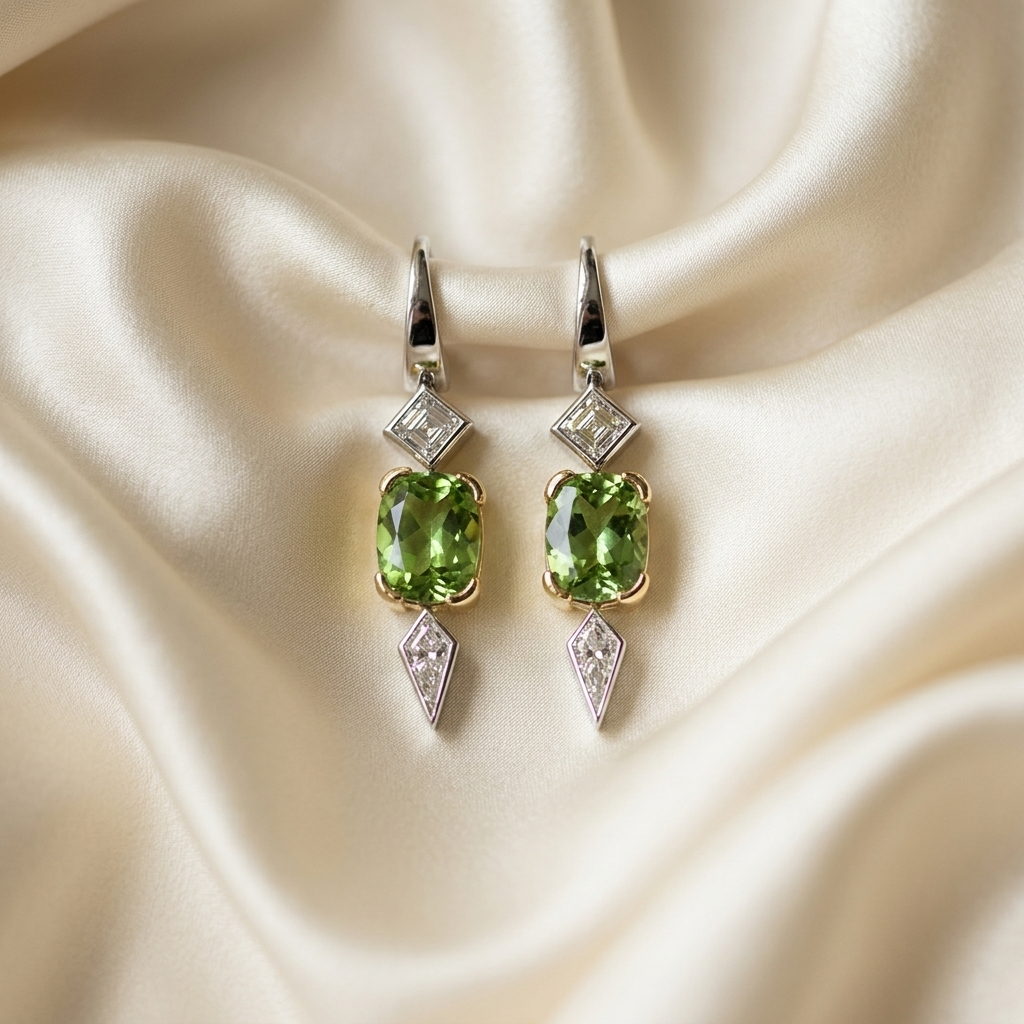 Tourmaline and diamond drop earrings - side view