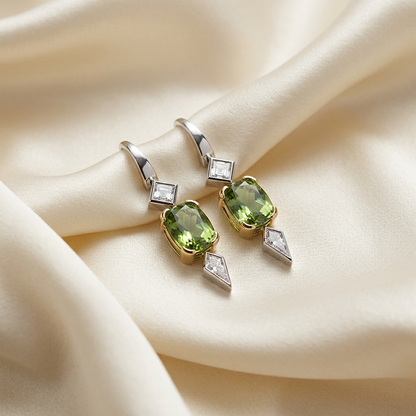 Tourmaline and diamond drop earrings - angled view