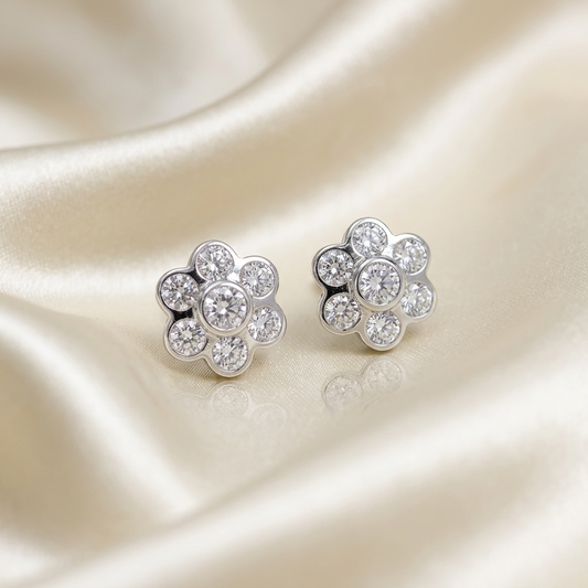 Flower cluster diamond earrings
