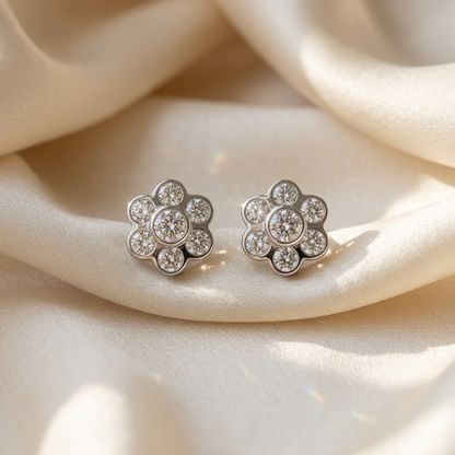 Flower cluster diamond earrings - angled view