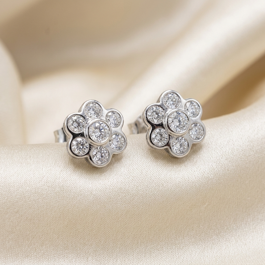 Flower cluster diamond earrings - side view