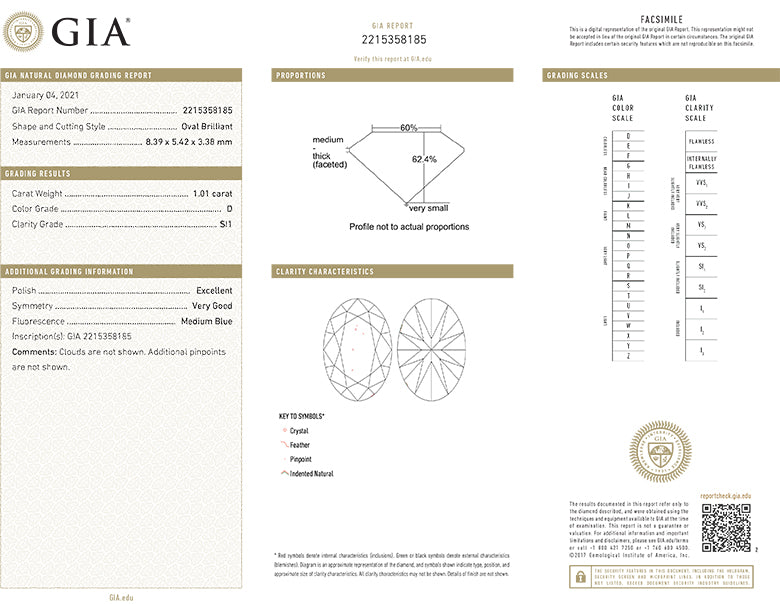 Oval Diamond 1.01ct D SI1 GIA Certified FS-1126