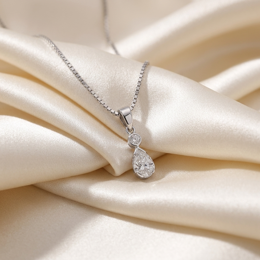 Pear shape diamond pendant with diamond accent - side view