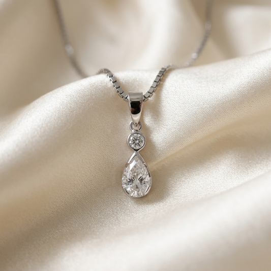 Pear shape diamond pendant with round diamond accent — handcrafted in Sydney