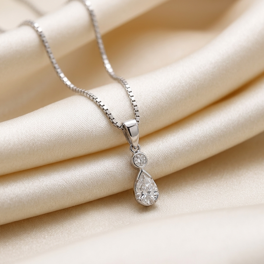 Pear shape diamond pendant with diamond accent - detail view