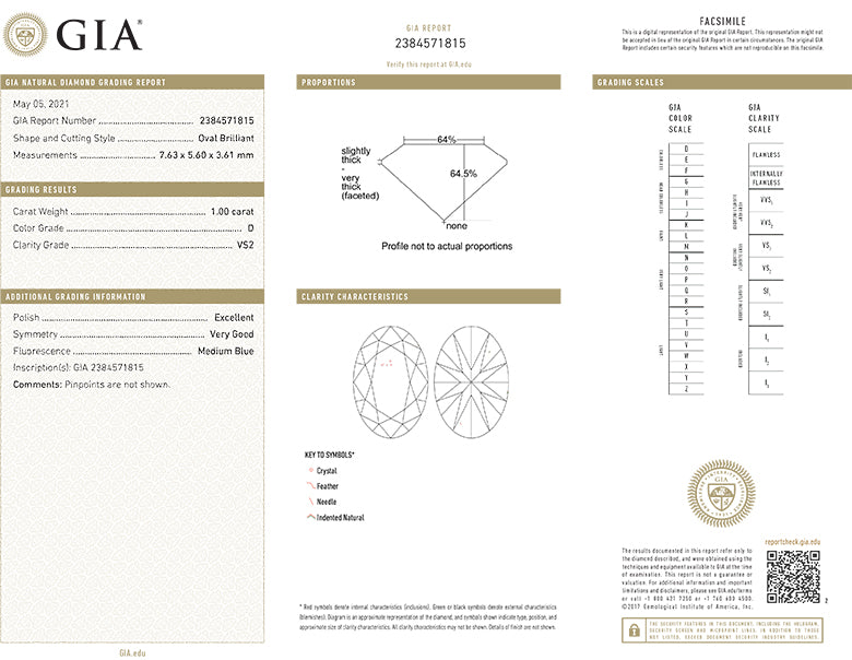 Oval Diamond 1.00ct D VS2 GIA