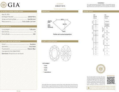 Oval Diamond 1.00ct D VS2 GIA