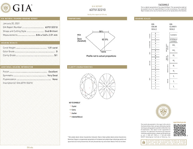 Oval Diamond 1.01ct D SI1 FS-1170 GIA