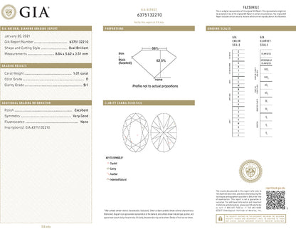 Oval Diamond 1.01ct D SI1 FS-1170 GIA
