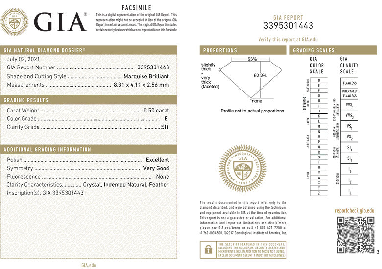 GIA Certificate Marquise Cut Diamond 0.50ct D SI1