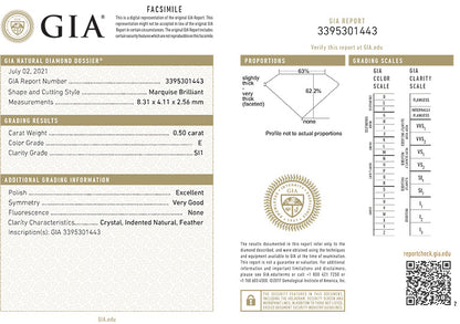 GIA Certificate Marquise Cut Diamond 0.50ct D SI1