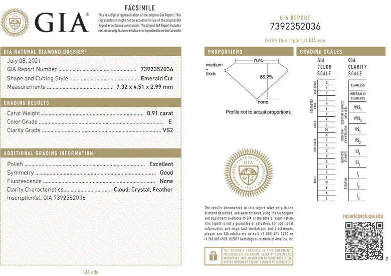 GIA Certificate Emerald Cut Diamond FS 1190