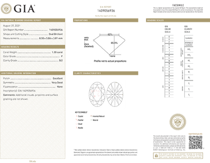 Oval Diamond 1.20ct F SI2 GIA