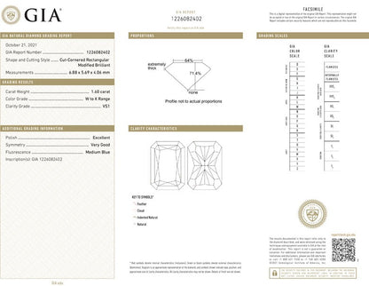 GIA Certificate Radiant Cut Diamond 1.60ct VS1