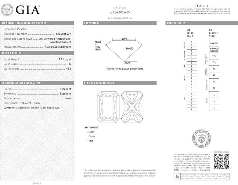 GIA Certificate Radiant Diamond 1.21ct G VS2