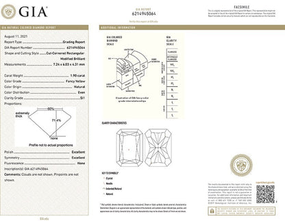 GIA Certificate Fancy Yellow Radiant Cut Diamond 1.90ct SI1