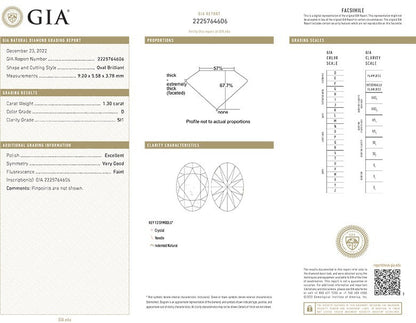 GIA Certificate Oval Diamond 1.30ct D SI1