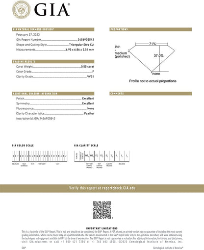 GIA Certificate Triangular Step Cut Diamond 0.55ct F VVS1