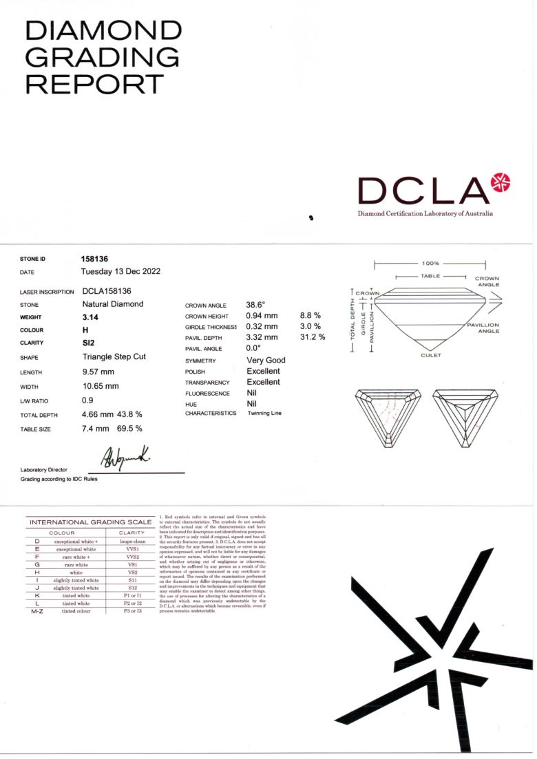 Certificate Trilliant Cut Diamond 3.14ct