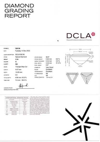 Certificate Trilliant Cut Diamond 3.14ct