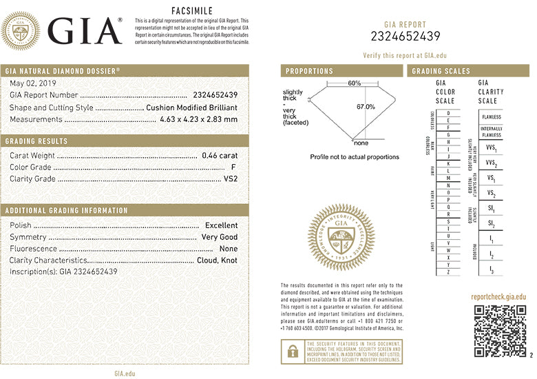 GIA Certificate Cushion Diamond FS 938