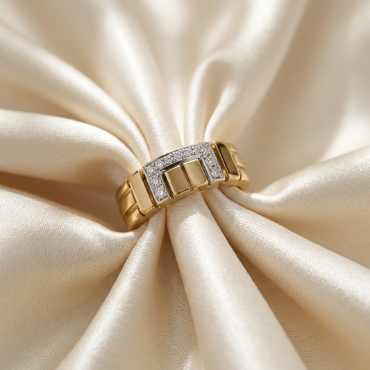 Gold dress ring with diamond detail - side view