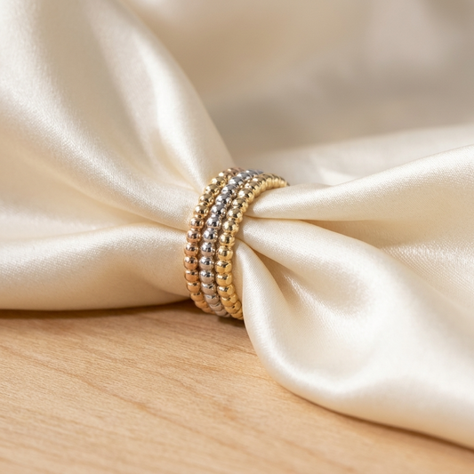 Three tone gold dress ring - side view
