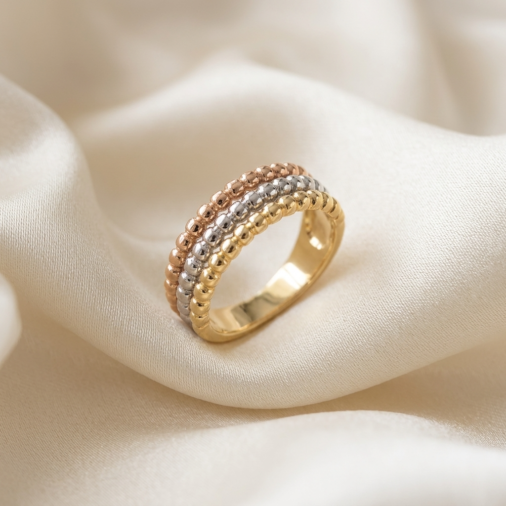 Three tone gold dress ring - angled view