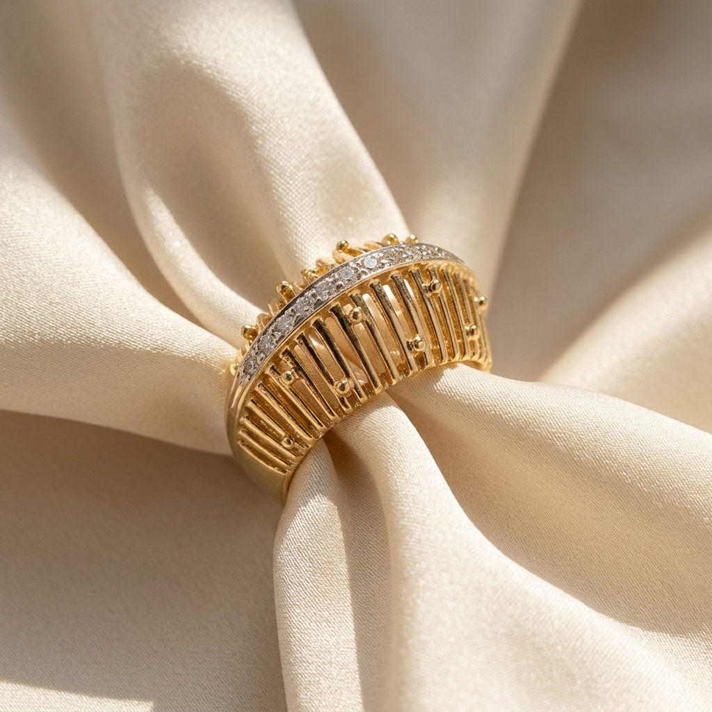 Gold and diamond basket dome ring