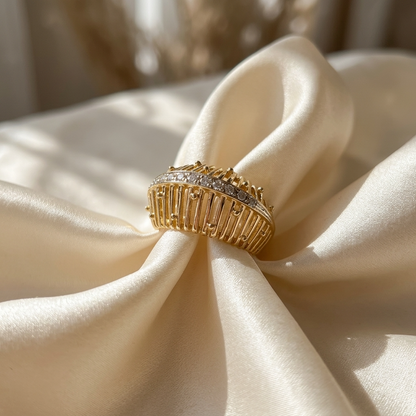 Gold and diamond basket dome ring - angled view