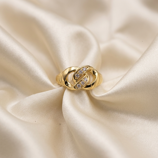 Yellow gold diamond link ring - side view