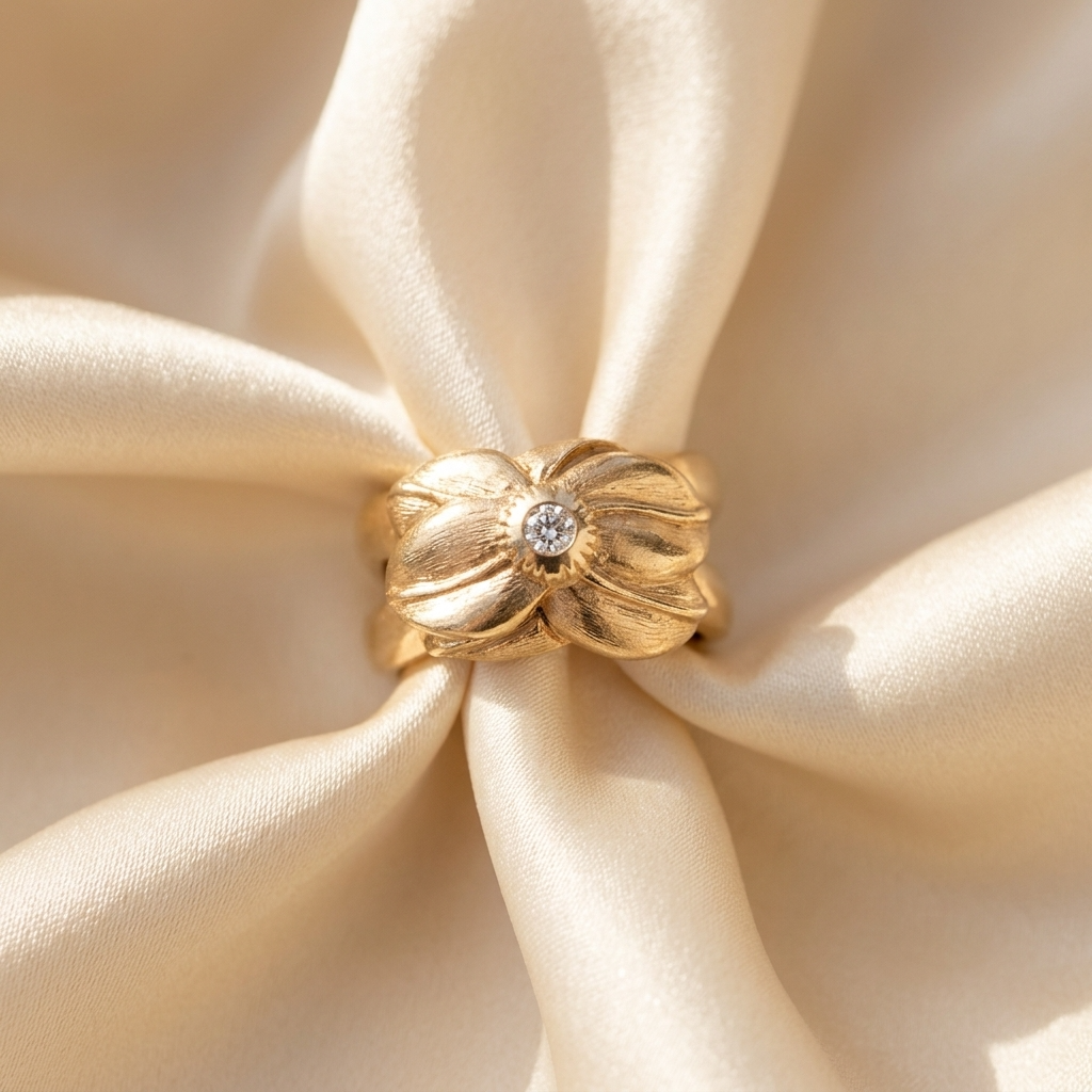 Yellow gold diamond flower ring