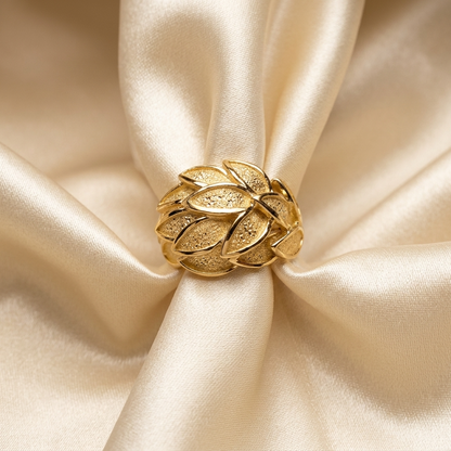 Gold leaf dress ring