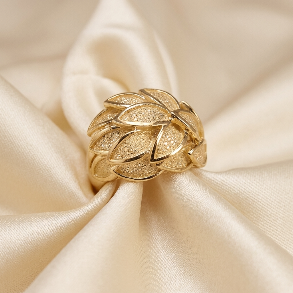Gold leaf dress ring - side view