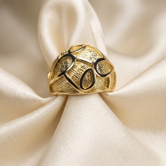 Yellow gold patterned dome ring