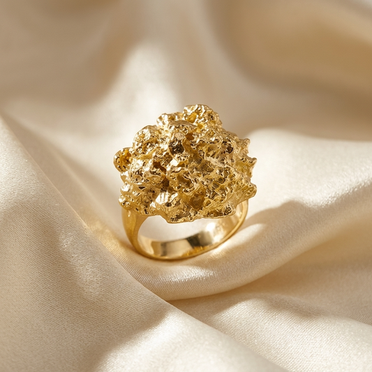 Gold nugget dress ring - side view