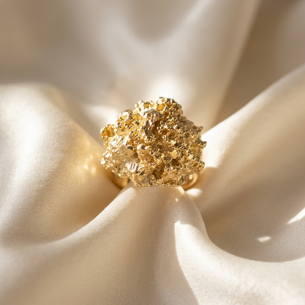 Gold nugget dress ring - angled view