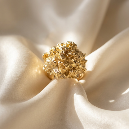 Gold nugget dress ring - angled view