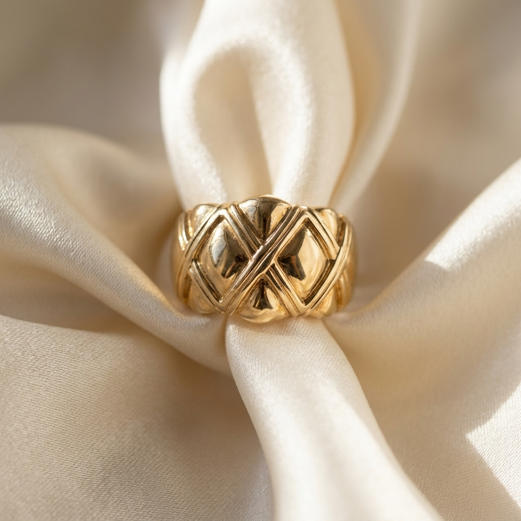 Yellow gold quilted dome ring